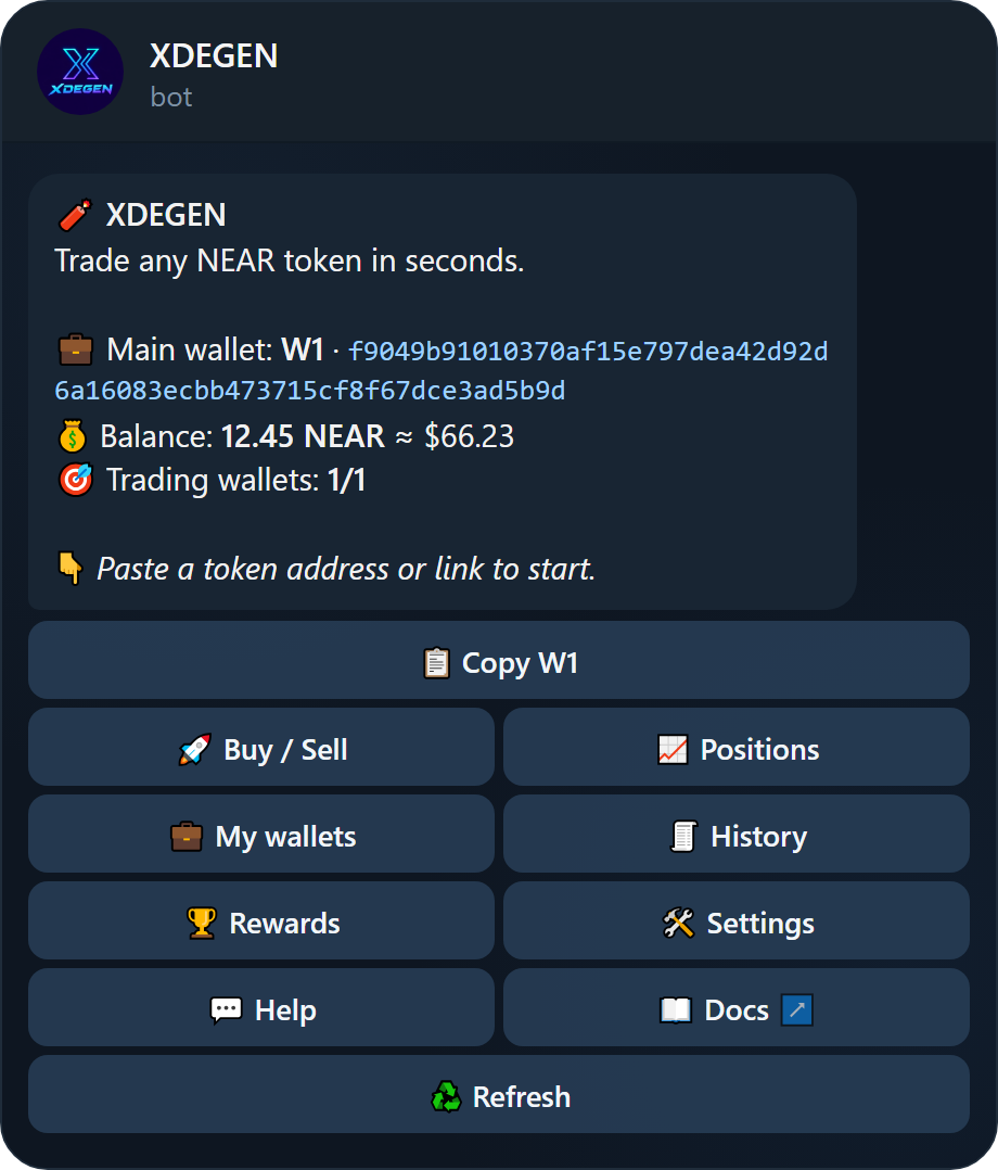 Main menu after a deposit