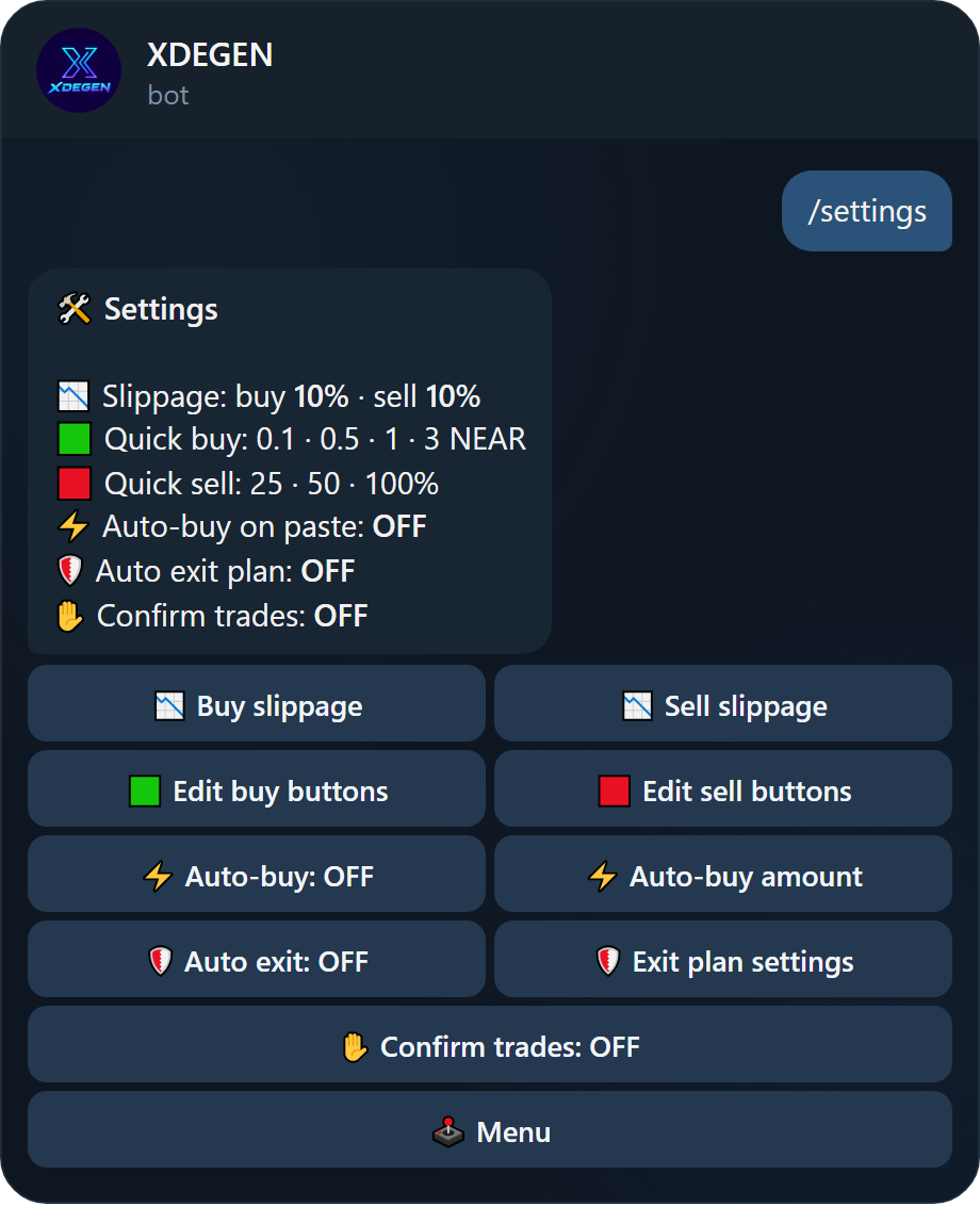 Settings screen
