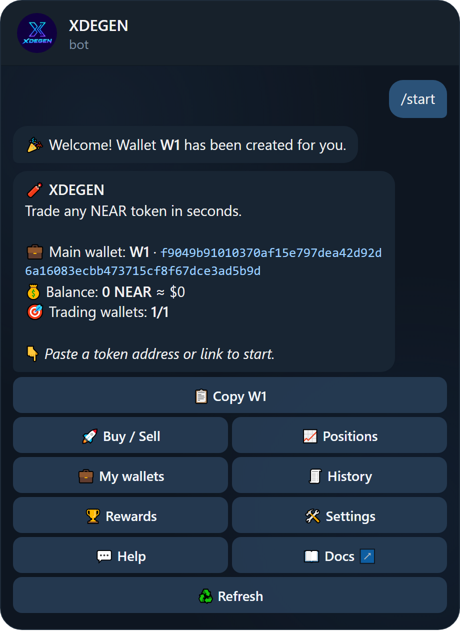 Welcome message and main menu
